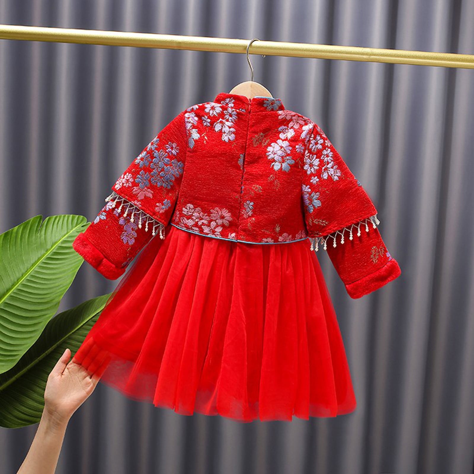 nsendm Big Kid dress Toddler Girl Clothes Toddler Baby Girl New Year Dress New Year Red Tang Dress Girl Baby Spring Festival and Girls Clothes Red 3 4