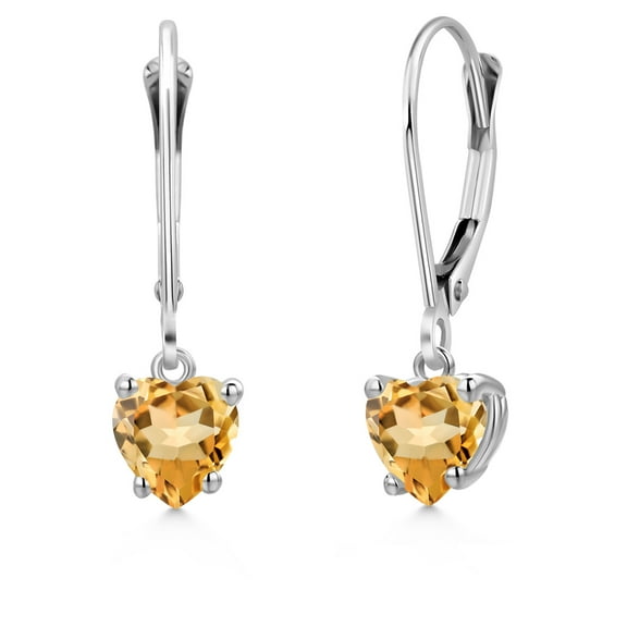 Gem Stone King 14K White Gold Yellow Citrine Earrings for Women | 0.92 Cttw | Gemstone November Birthstone | Heart Shape 5MM