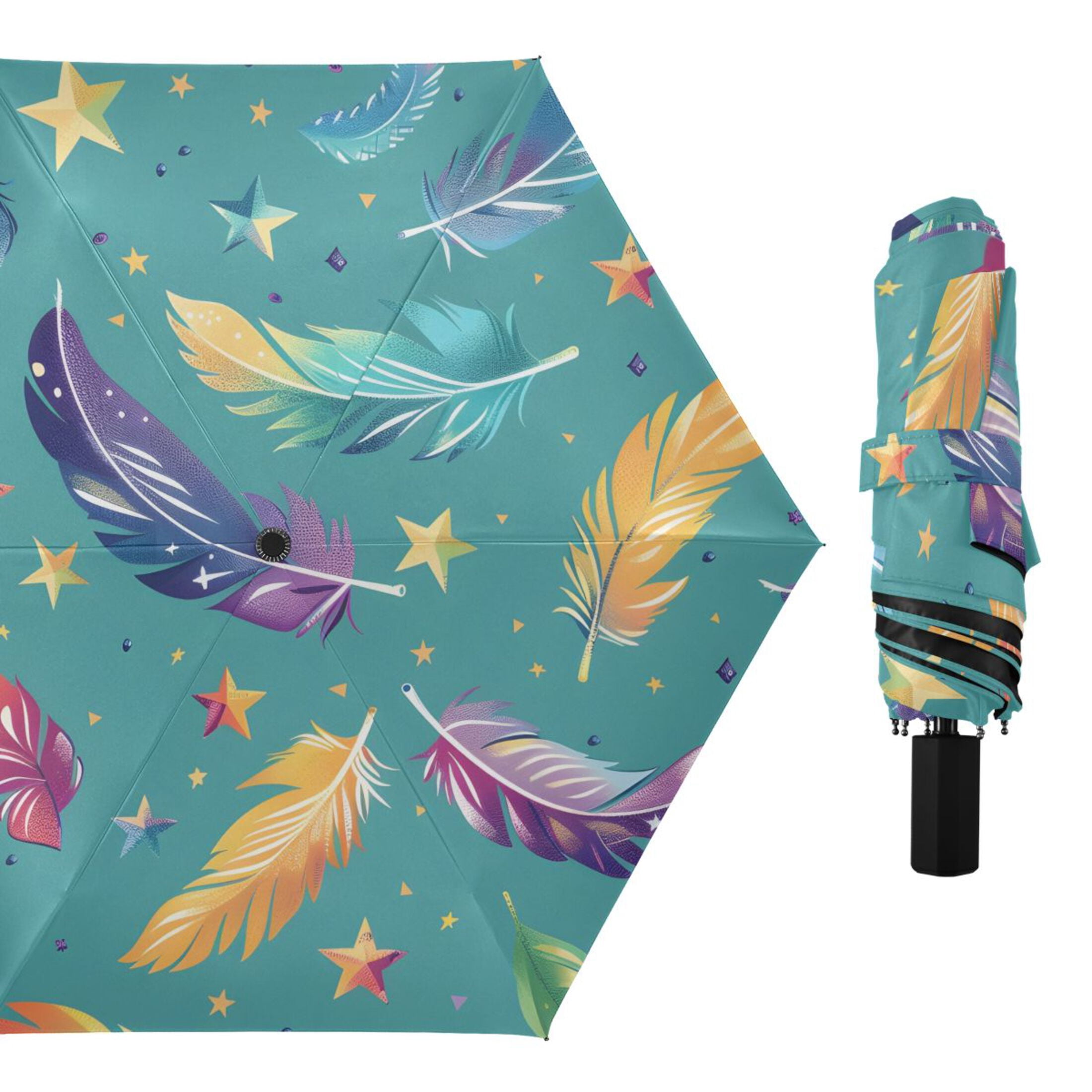 ALAZA Feathers Stars UPF 50+ Compact Folding Umbrella for Rain Travel Umbrella Packable