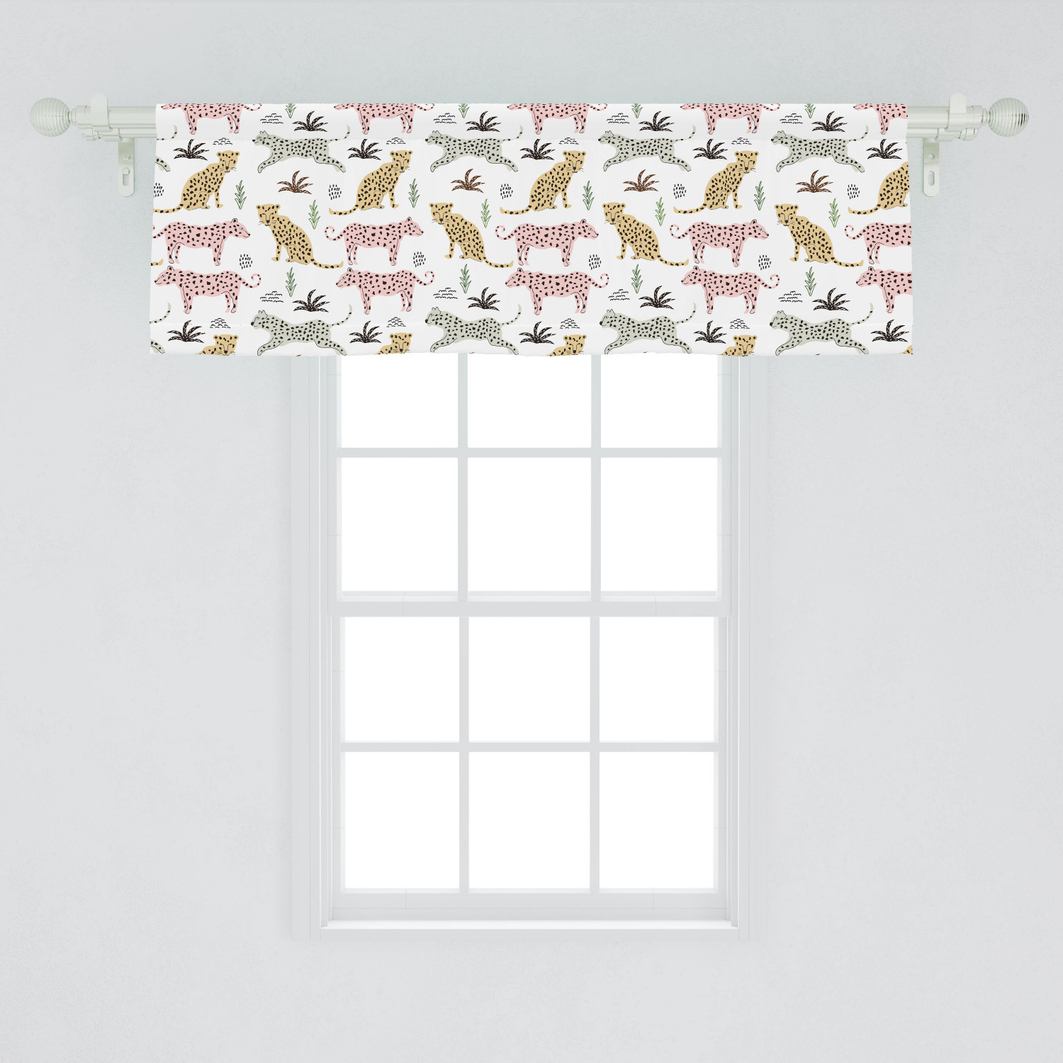 Animal Print Window Valance, Cartoon Pattern of Leopards, Curtain