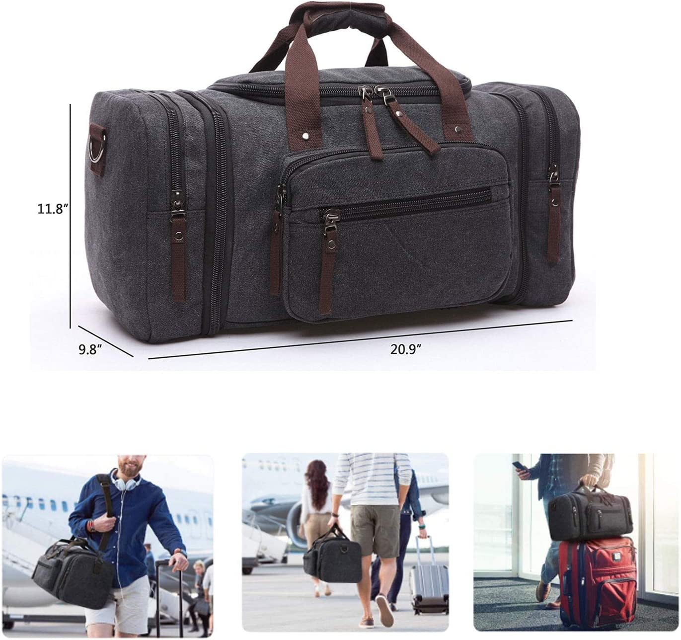 Buy Unisex Canvas Holdall Weekend Bag Overnight Bag Travel Duffle Bag