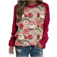 thumbnail image 2 of Clear 50% off Wycnly Christmas Sweater Xmas Christmas Sweatshirt Fashion Women Color Block Floral Santa Claus Print Sweatshirt Girls Loose Crewneck Long Sleeve Pullover Blouses, 2 of 3