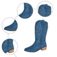 thumbnail image 5 of UngA Cowboys Boots for Women Square Toe Wide Western Boots Mid Calf Cowgirl Boots Pull On Fashion Embroidered Cowboy Boots Blue,Size 8, 5 of 6