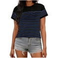 thumbnail image 2 of Vmvidoty Women's Summer Tops Dressy Casual Short Crew Neck Striped Shirts Blue S, 2 of 6