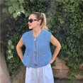 thumbnail image 2 of Fall Korean Fashion Sweater Vests Women V Neck Blue Button Up Front Pockets Sleeveless Cable Knit Sweater Vest Red, 2 of 5