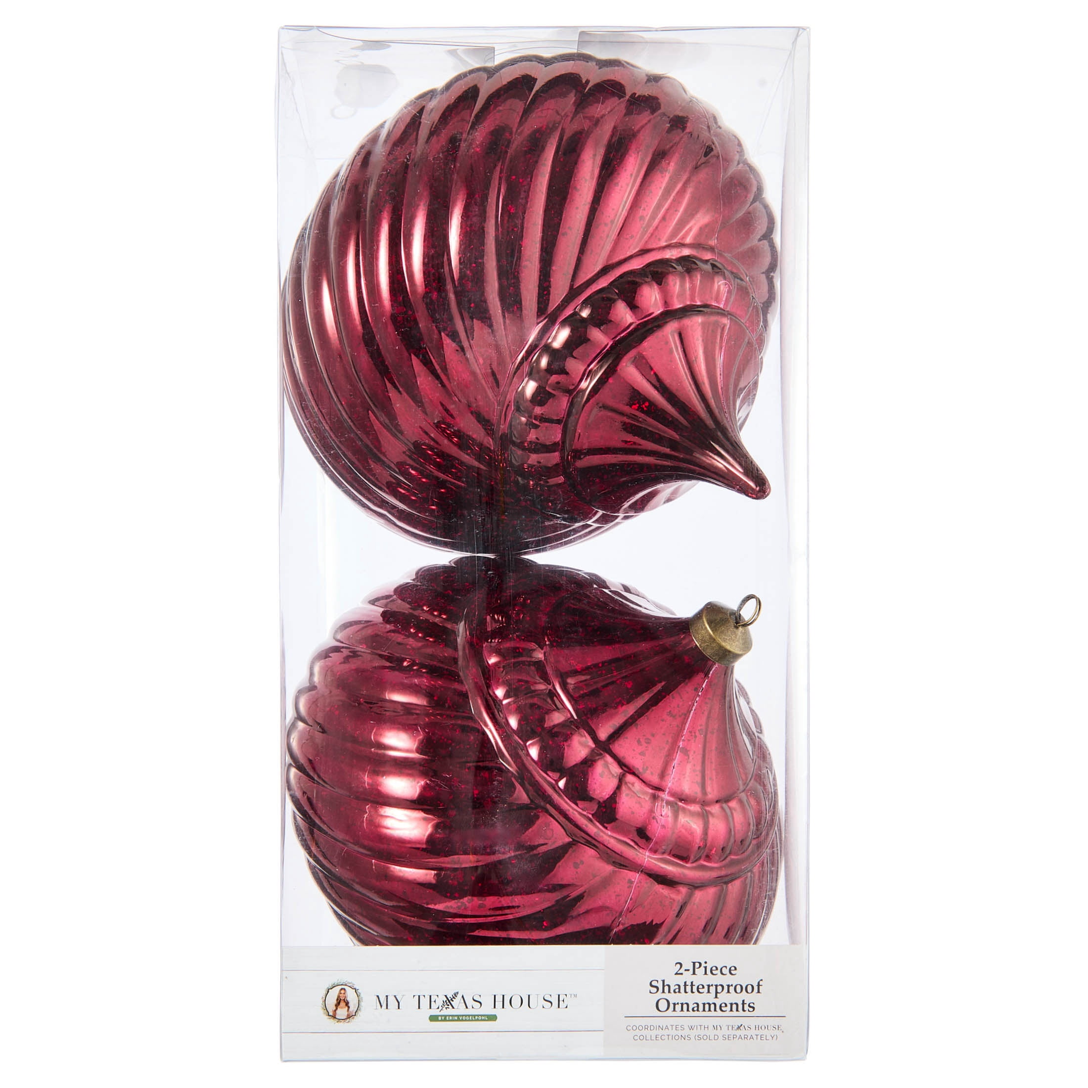 My Texas House 2-Count Burgundy Finial Shatterproof Christmas Ornaments, 11"