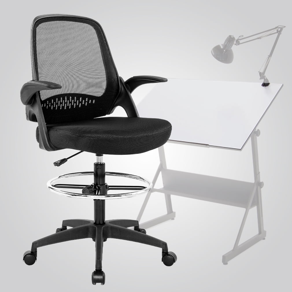 Ergonomic Mid Back Mesh Drafting Chair With Lumbar Support Flip Up Arms Desk Computer Adjustable Swivel Rolling Home Tall Office For