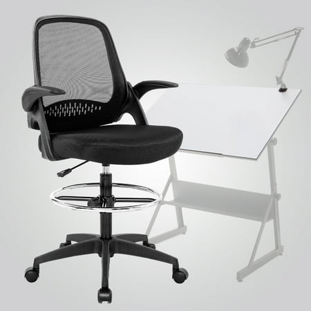 Ergonomic Mid Back Mesh Drafting Chair With Lumbar Support Flip Up Arms Desk Computer Adjustable Swivel Rolling Home Tall Office Chair For