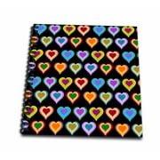 3dRose Groovy Colorful Heart pattern - Rainbow love hearts - cool teenage girl fashion - multicolor black - Drawing Book, 8 by 8-inch