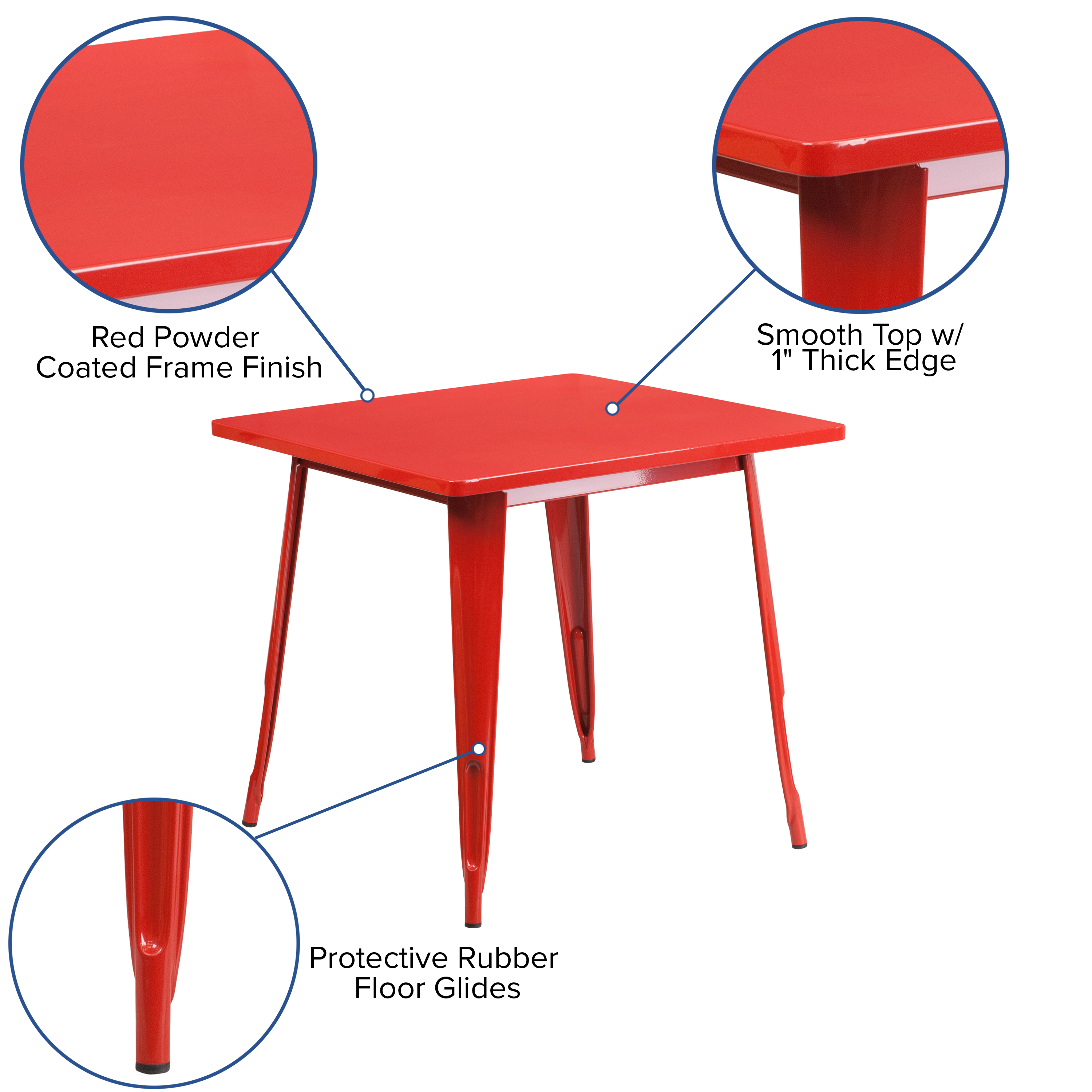 Flash Furniture Commercial Grade 31.5" Square Red Metal Indoor-Outdoor Table - image 5 of 9