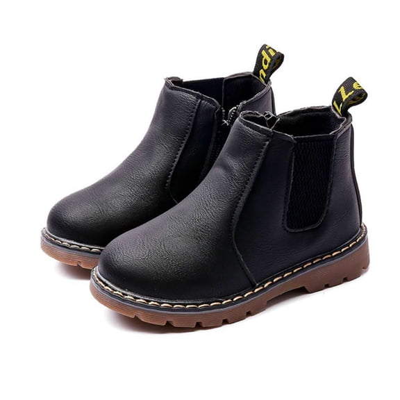 Kids Girls Winter Round Toe Zipper Chunky Chelsea Ankle Boots Low Heel Slip On Dress Booties (Toddler/Little Kid)