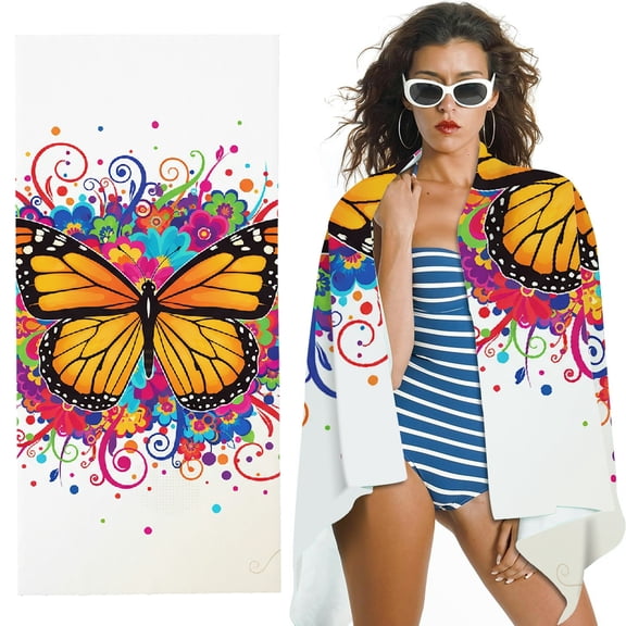 RKSupls Oversized Microfiber Beach Towel - butterfly on a colorful flower Print, Ultra-Soft Microfiber for Bathroom, beach, Soft Super Absorbent- 30x60 in