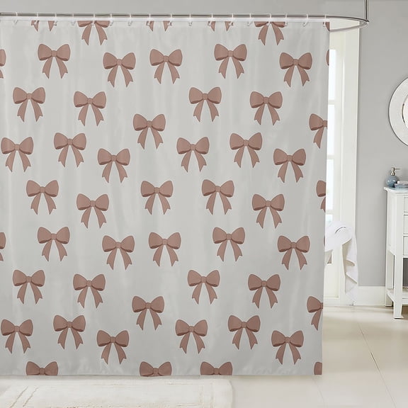 Manfei Brown Dreamy Bowtie Shower Curtain 72Wx72L,Kawaii Bowknot Bathroom Curtain