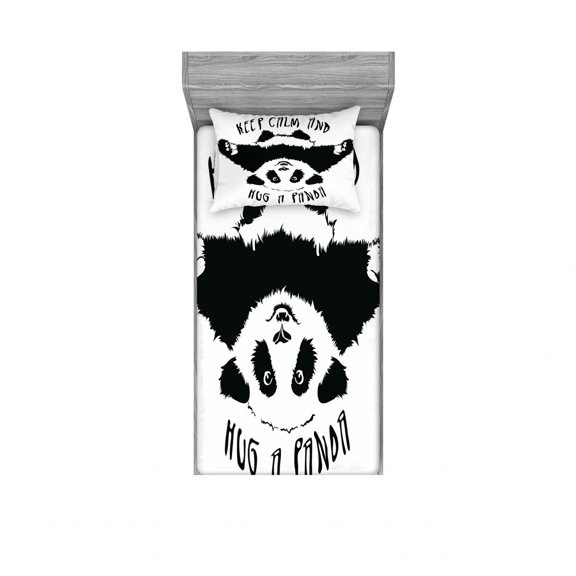 Ambesonne Black and White Fitted Sheet & Pillow Sham Set, Animal Mascot, Twin, Black White