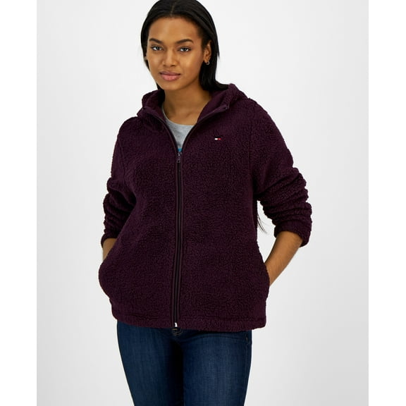 Women's Faux Sherpa Full-Zip Hoodie Aubergine S