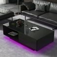 thumbnail image 5 of COSVALVE 43.3" High Gloss Black Coffee Table w/ 16 Colors LED Light, Drawer, Shelf, 5 of 6