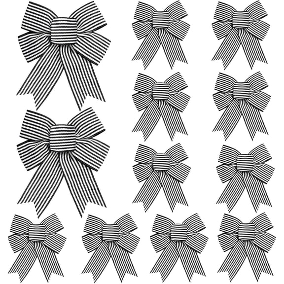 12 Pcs Christmas Bows for Tree,5 x 7 Inch Black and White Striped Christmas Tree Bows for Wreaths Gift Wrapping Garland, Xmas Decoration Holiday Party Decor Tree Ribbon Ornaments Crafts