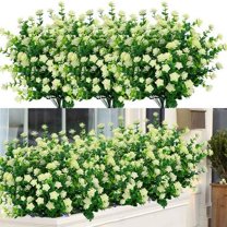 Sinhoon 6 Bundles Outdoor Artificial Flowers UV Resistant Fake Boxwood Plants, Faux Plastic Greenery for Indoor Outside Hanging Plants Garden Porch Window Box Home Wedding Farmhouse Decor
