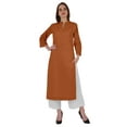 thumbnail image 1 of Bimba Kurta Droite Unie Ethnique Indienne pour Femmes à Col Mandarin avec Encolure Plissée en Coton, 1 of 7