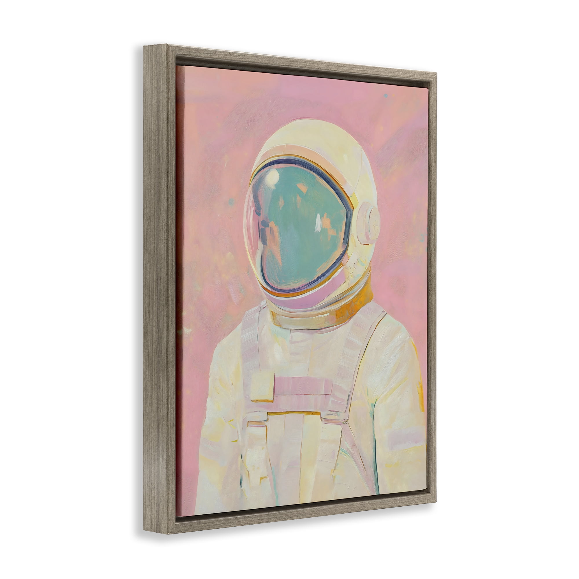 Stupell Industries Astronaut Portrait in Pink Dream Brown Framed Floater Canvas Wall Art, design by The Prints Vibe