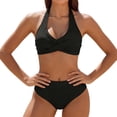 thumbnail image 2 of Gamivast High Waisted Bikini Sets for Women 2 Piece Swimsuit Halter Neck Twist Front Push up Top Solid Bottoms Summer Beach Pool Bathing Suit, 2 of 7