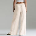 thumbnail image 3 of Flowy Pants for Women Linen Wide Leg Trousers with Elastic Waist Casual Pants with Pockets for Beach or Travel Beige M, 3 of 5