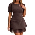 thumbnail image 2 of ClodeEU Womens Summer Crewneck Short Sleeve Mini Dresses ,Casual Flowy Tiered Sundress with Lace Coffee,Womens Plus XXL, 2 of 6