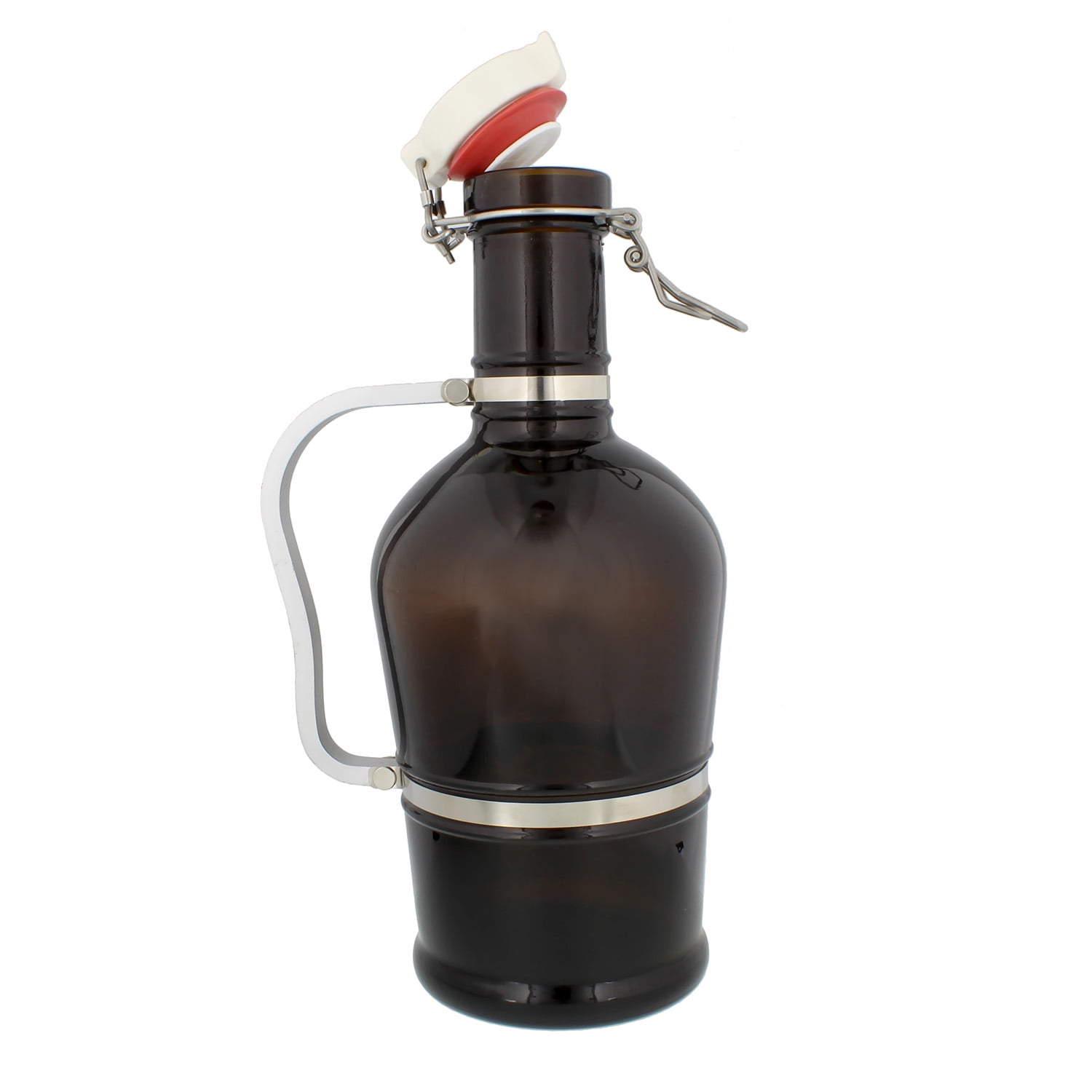 Amber Glass Growler Half Gallon // 64 oz 2 Liter Beer Jug with Swing Lid