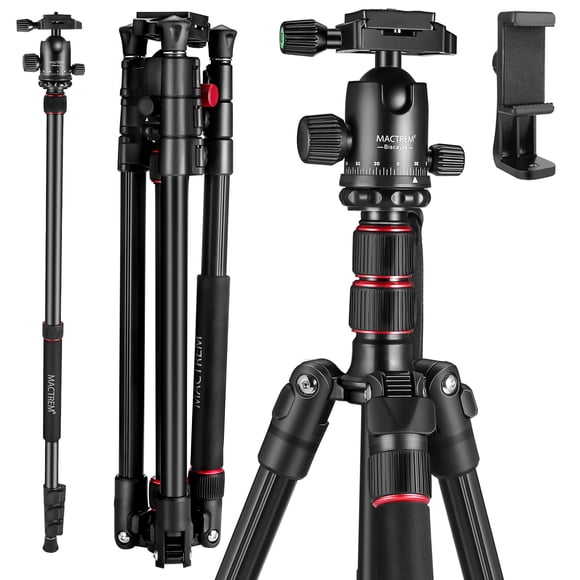 MACTREM 84" Camera Tripod, DSLR Tripod Heavy Duty for Travel, 360 ° Ball Head Professional Aluminum Tripod & Monopod with Carry Bag Compatible with Cano