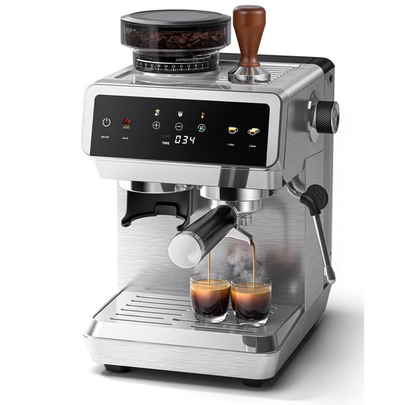 20 Bar Espresso Machine with Built-in Grinder, Semi-Automatic 1350W Coffee Maker with Touch Screen, Stainless Steel Body, Milk Frother Wand, 35 Grind Settings, Adjustable Temperature & Cold Brew Mode
