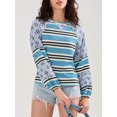 thumbnail image 4 of SUNSIOM Chandails Amples pour Femmes à Rayures Contrastées Imprimé Floral Manches Longues Pulls Décontractés Printemps Automne, 4 of 6