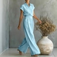 thumbnail image 5 of MLCDZ Women's 2 Piece Dressy Sets Plus Size Lapel Neck Short Sleeves Button Top High Waisted Flowy Wide Leg Pants Pockets Outfits Hiking Outdoor Work Set, 5 of 7