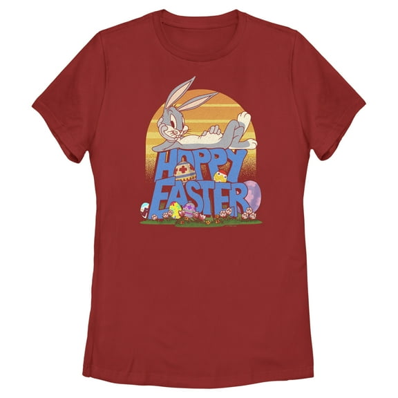 Women's Looney Tunes Bugs Bunny Happy Easter  Graphic Tee Red Large