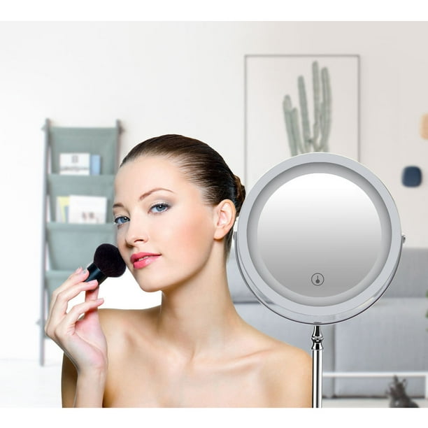 Miroir De Maquillage Rond avec Lumières Miroir De Bureau avec Écran  Tactile, Rotation À 360 Degrés, Luminosité LED Réglable, Blanc, Or, Cadre  en Métal