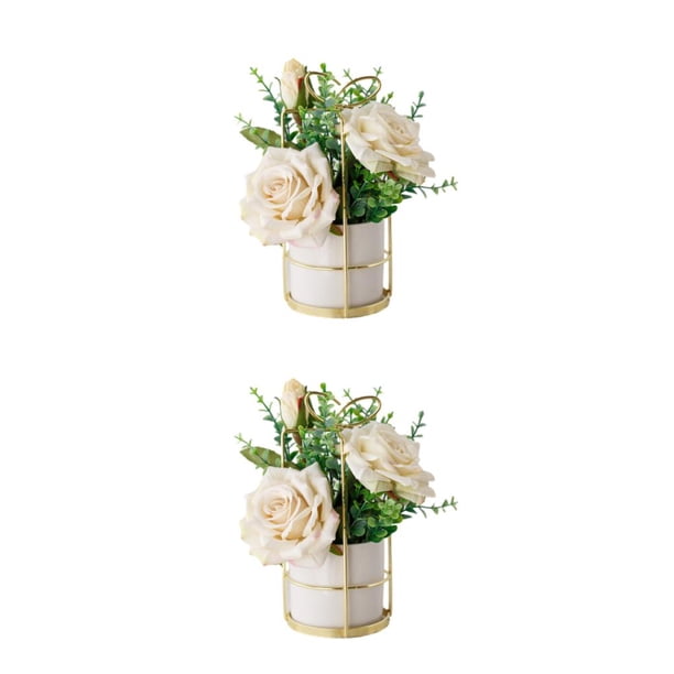 Matsuzay Las flores artificiales de seda de bajo mantenimiento disfrutan de la belleza natural con facilidad Flores artificiales con jarrón Rosa blanca 2Conjunto