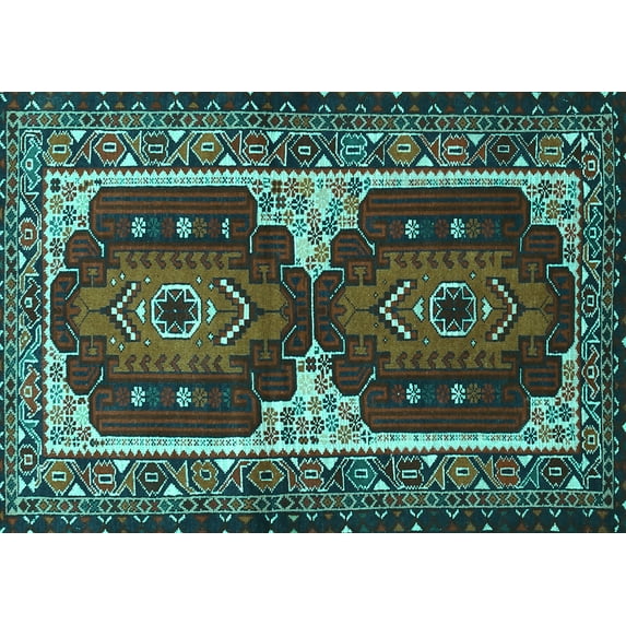 Ahgly Company Machine Washable Indoor Rectangle Persian Turquoise Blue Traditional Area Rugs, 7' x 10'