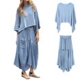 thumbnail image 5 of GZWYHT Two Piece Sets for Women Lounge Sets for Women Women's 2 Piece Casual Skirt Sets Long Sleeve Tops Midi Skirts Matching Outfits Two Piece Sets for Women Summer Sets for Women Blue 3XL, 5 of 9