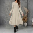 thumbnail image 2 of Womens Crew Neck Long Sleeve Spring Fall Dresses,Women's Fashion Round Neck Long Sleeve Solid Colour Casual Maxi Dress With Ribbed Trim And Fringe Detail Beige, 2 of 9