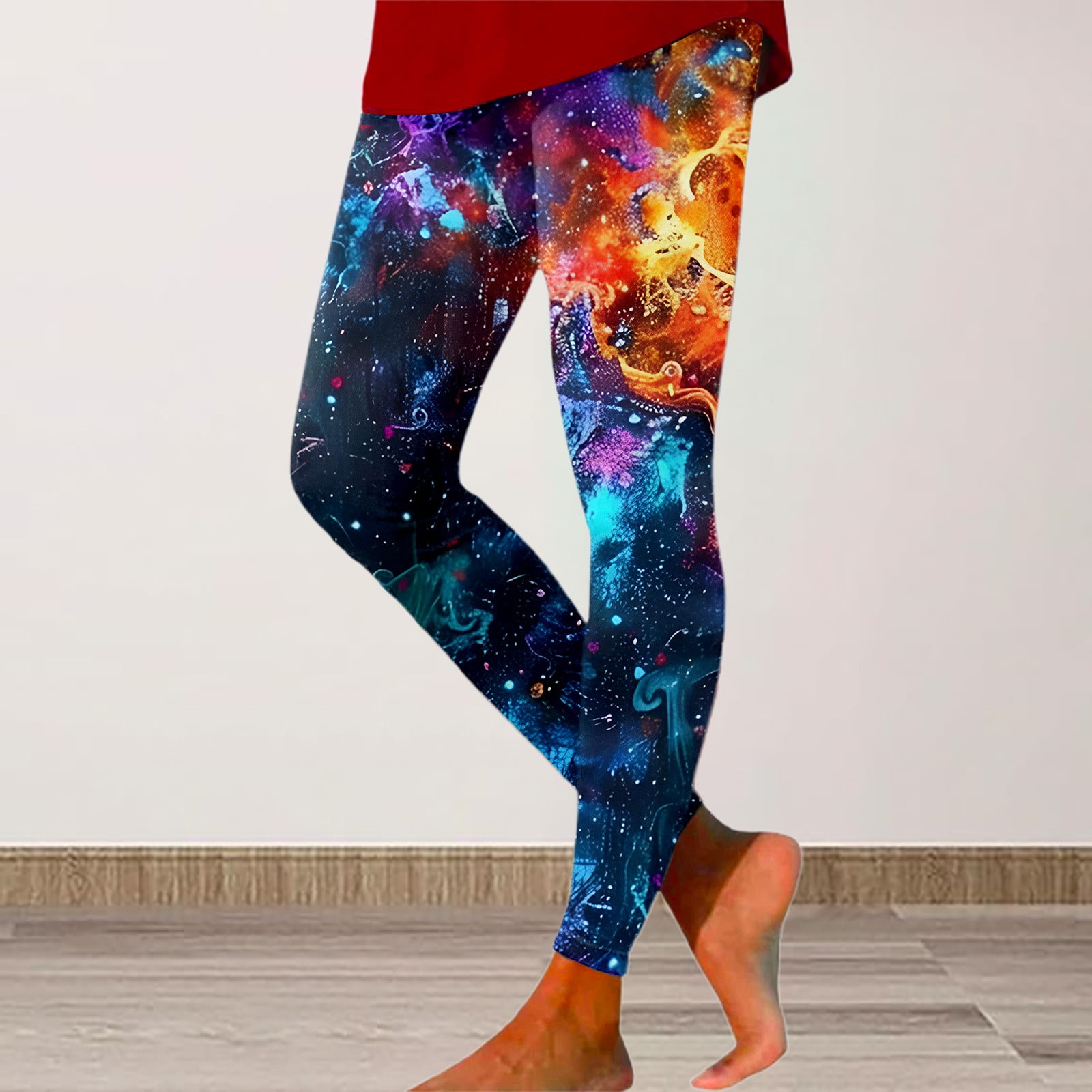 TINZ Galaxy Print Leggings For Women Fashionable High Waisted