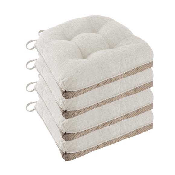 FlyGulls Non Slip Chair Cushions for Dining Chairs Set of 4 Kitchen Chair Cushions 18"x18"x3" Turfted Chair Pads Comfortable and Soft Seat Cushion with Ties, Ivory White