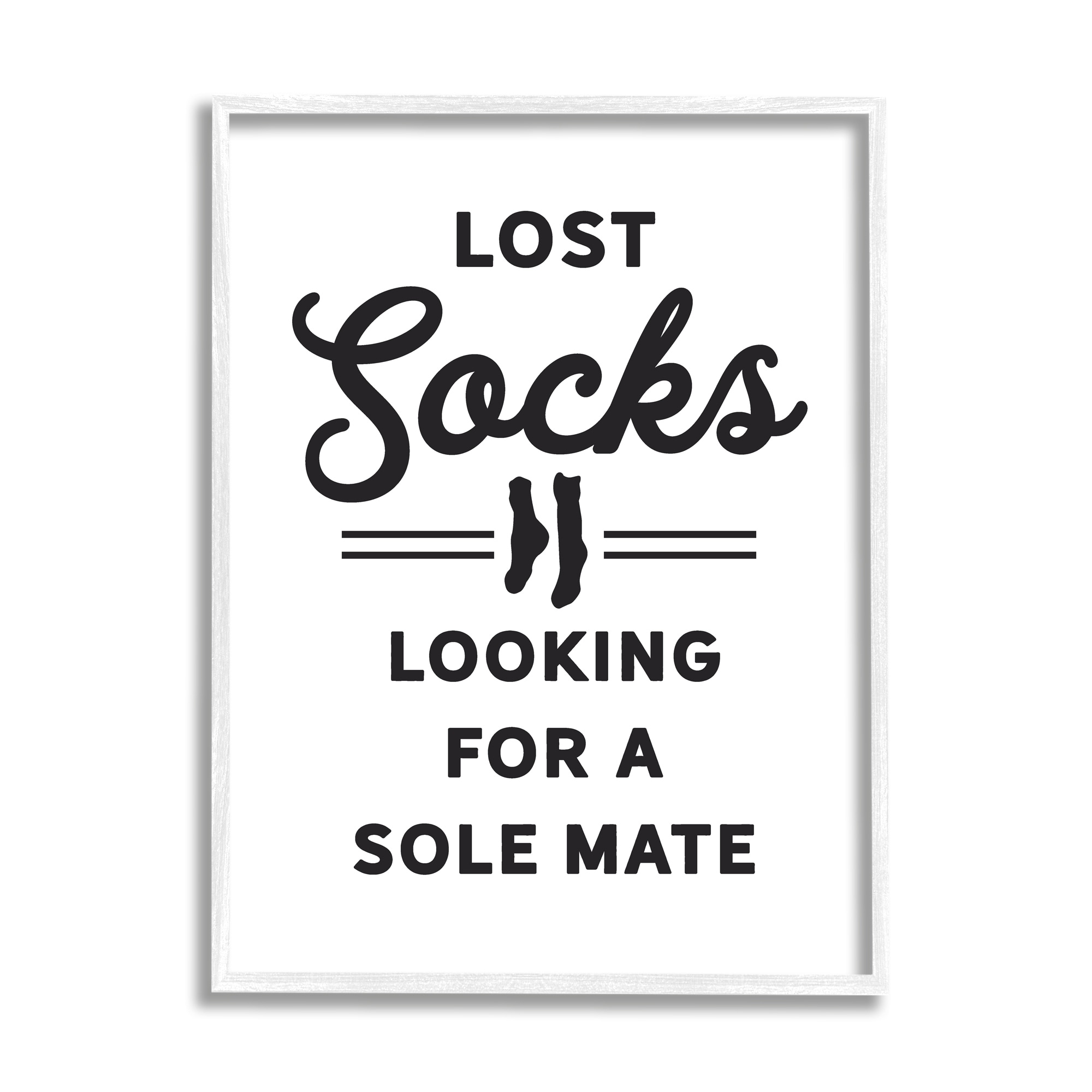 Stupell Industries Lost Sock Soul Mate Laundry Room Saying Graphic Art White Framed Art Print Wall Art, Design by Lettered and Lined