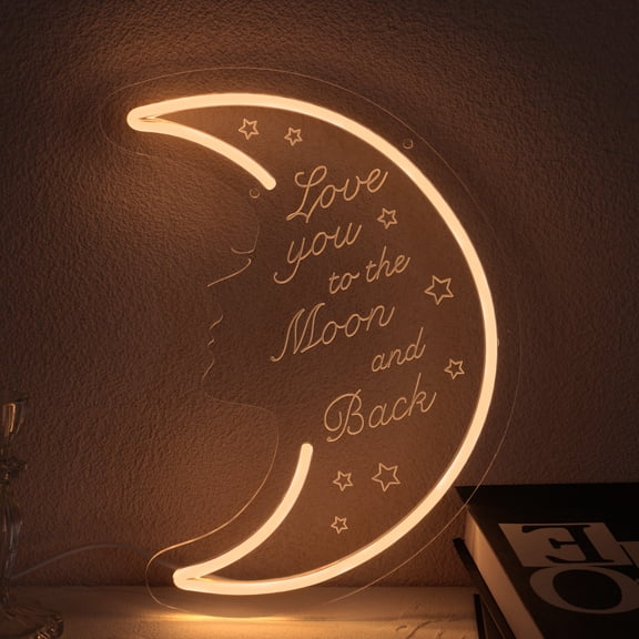 UPONRAY "Love you to the Moon and Back" Neon Sign 13.8 x 11 Inch - Warm White LED Neon Light, Dimmable USB Powered Decor, Romantic Bedroom Wall Art Gift