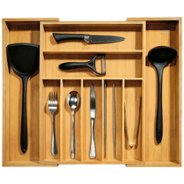 Bamboo Drawer Organizer Expandable 12.6” to 20” Wide, 9 Slot Silverware & Utensil Organizer Tray, Cutlery Drawer Dividers for Flatware, Knives, Spoons (Natural)