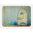 thumbnail image 1 of Nautical Bath Mat, Nautical Boat Standing against the Wall Other Aquatic Objects Sea Featured Picture, Non-Slip Plush Mat Bathroom Kitchen Laundry Room Decor, 29.5 X 17.5 Inches, Blue Beige, Ambesonne, 1 of 2