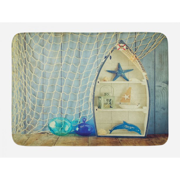 Nautical Bath Mat, Nautical Boat Standing against the Wall Other