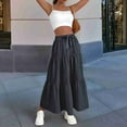 thumbnail image 3 of Women High Waisted Flowy Tiered Linen Skirt Casual Pleated A-Line Beach Long Skirts with Tie Black XL, 3 of 5