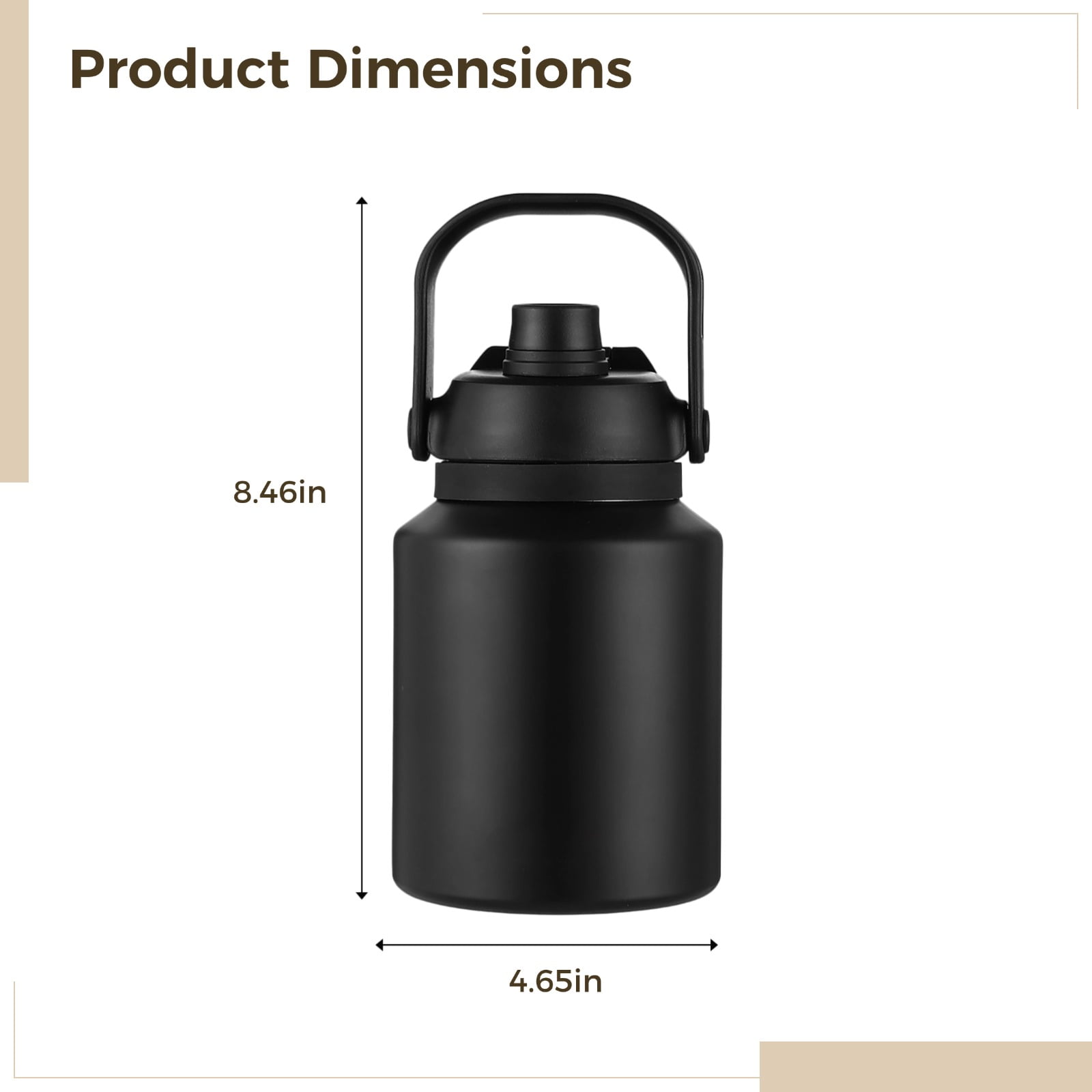 Bouteille d'eau isotherme en acier inoxydable de 64 oz, haute