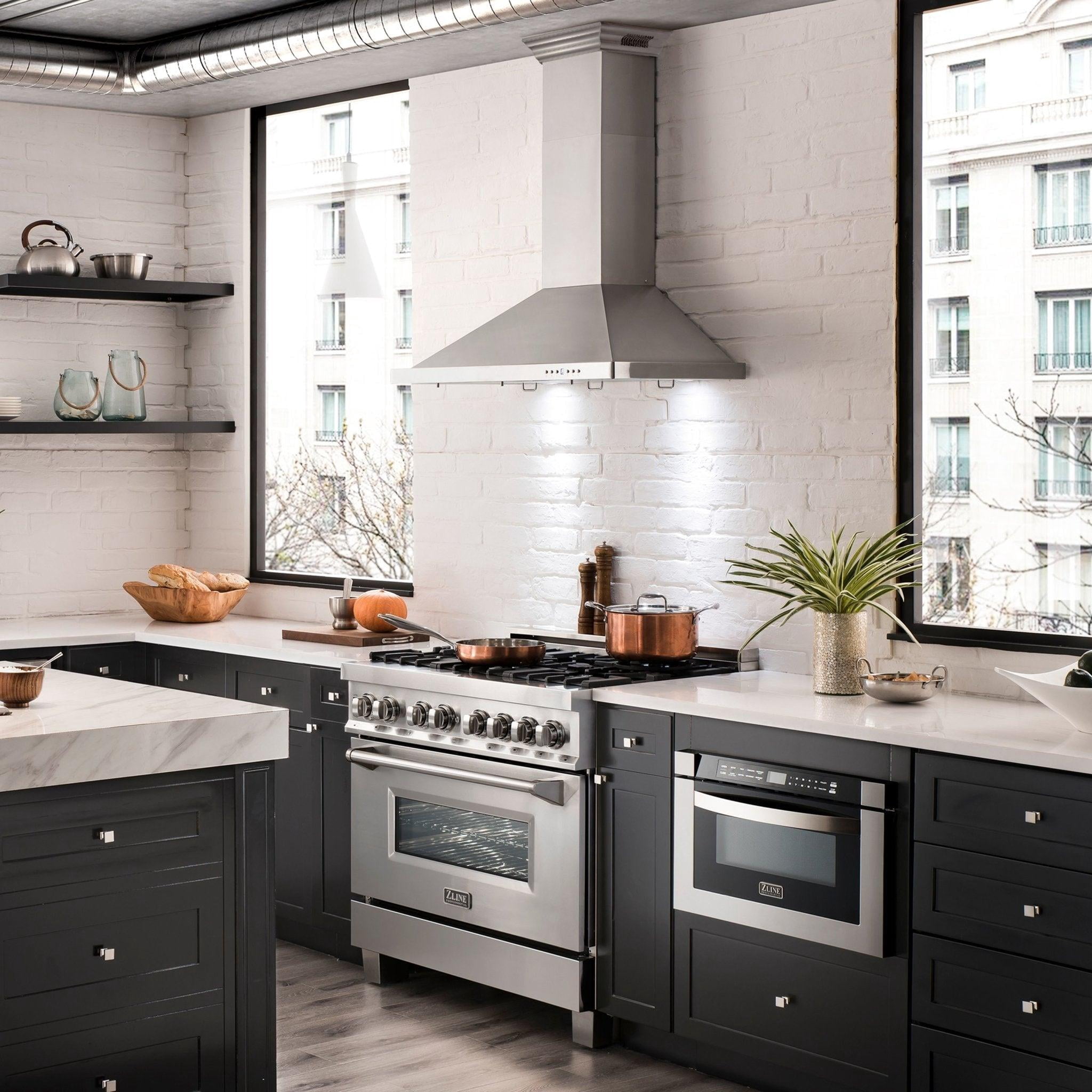 ZLINE 36 in. Wall Mount Range Hood in Stainless Steel with Crown Molding (KBCRN-36)
