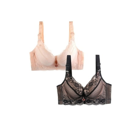 HCURIBAD Clearance! Bras for Women  Pack of 2 Sports Bra Women s Breathable Plus Sports Size Lace Bra Womens Bras Sexy Wireless Bras for Women  Push up Bra  Bra Pack 2Pcs Underwear Dark Gray L