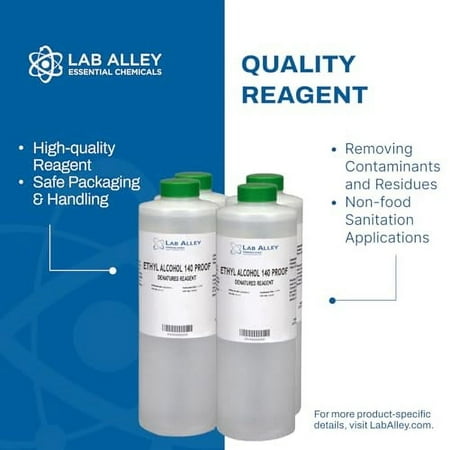 Denatured Ethanol 140 Proof, Kosher Certified, Halal, GMO Free, Great for Cleaning - 4 Liters (Pack of 4 x 1 Liter Bottles)